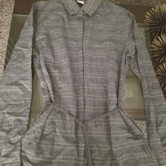 NWT Roxy Shirt Dress Medium Button Up Gray Tie New - Picture 2 of 7